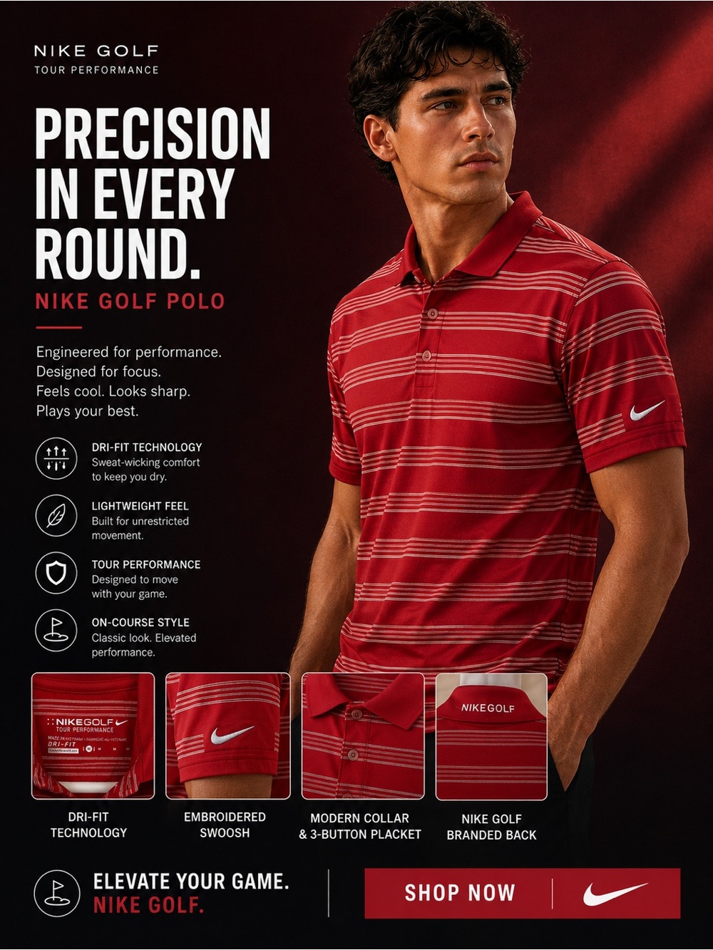 Nike Men’s Red Striped Golf Polo